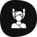 Icon of a person wearing a safety helmet and harness.